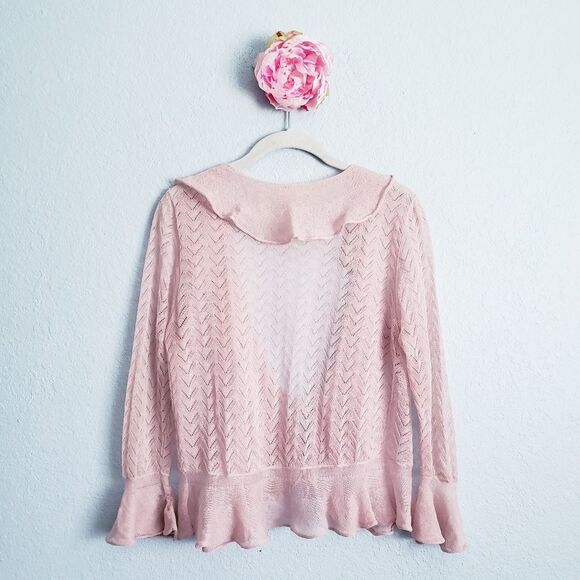 Anthropologie Moth Baby Pink Sheer Ruffle Cardigan Shrug - Picture 5 of 5